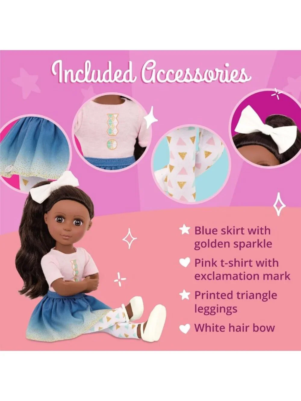 Poseable 14-Inch Glitter Fashion Doll with Brown Hair, Deep Skin Tone, Outfit